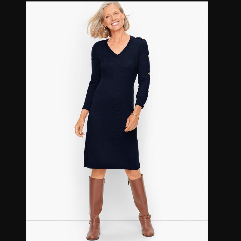 Talbots Navy Button Detail Sweater Dress - unworn
